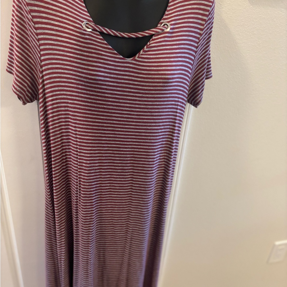 Striped Burgundy Dress with Crisscross Detail